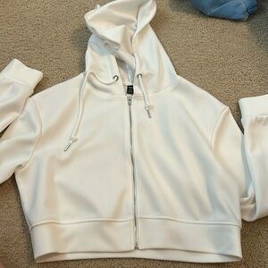Cropped white zip up hoodie